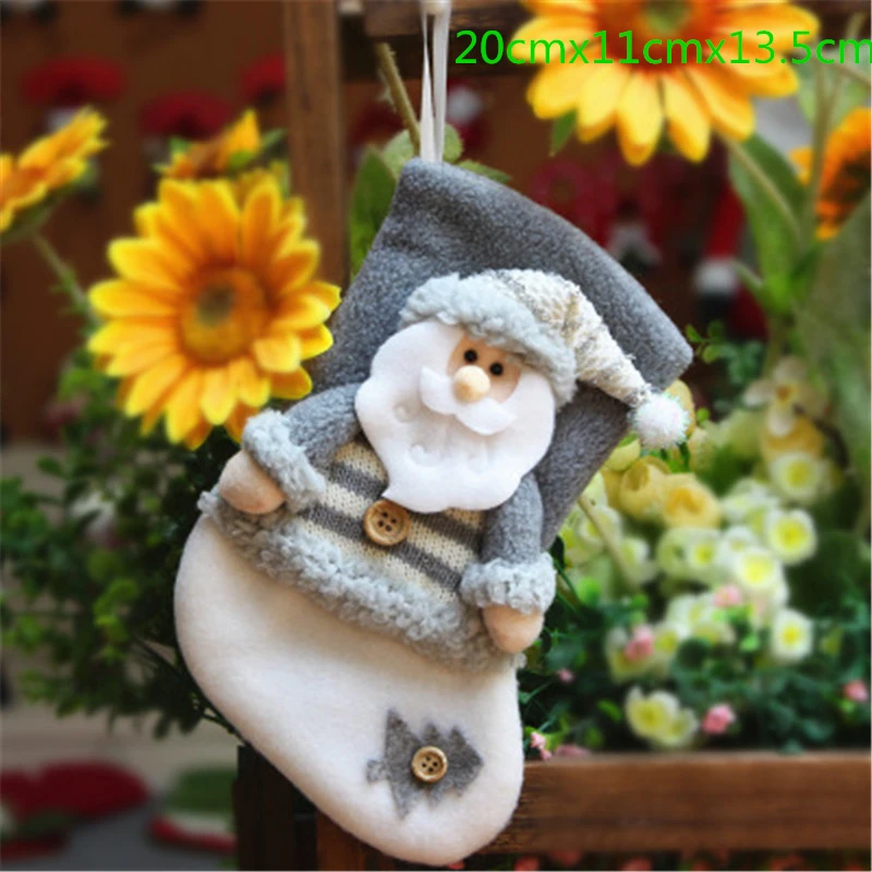 Christmas Socks Home Decoration Christmas Tree Ornaments Gray Santa Claus Elk Snowman Christmas Gift Bag Home Party Decor Hot - Цвет: 2pc C