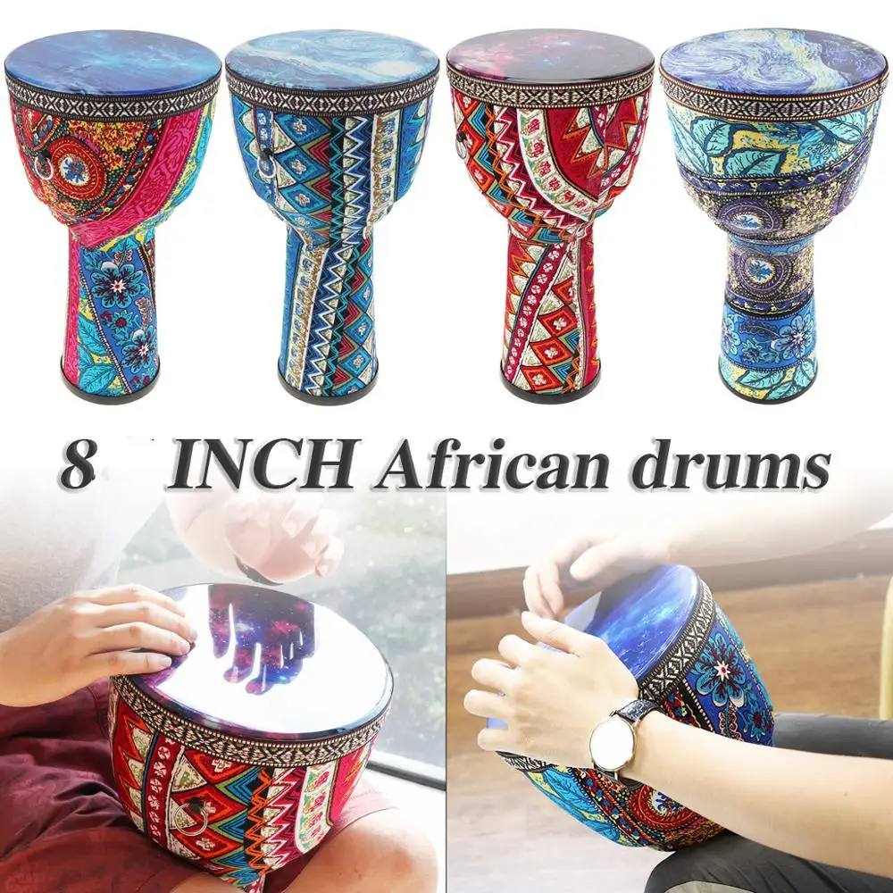 Барабан 8 дюймов Африканский Djembe барабан красочная Ткань Искусство ABS корпус ПВХ