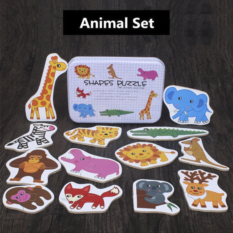 

Wooden Match Game Kid's Early Educational Montessori Toys Puzzle Card Cartoon Vehicle Animal Pocket Flash Card Game for Children