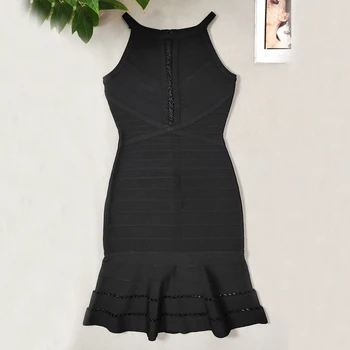 

LEGER BABE Autumn Black Sleeveless Women Bandage Dress Sexy Hollow Out Celebrity Party Dress Halter Bodycon Vestidos Clubwear