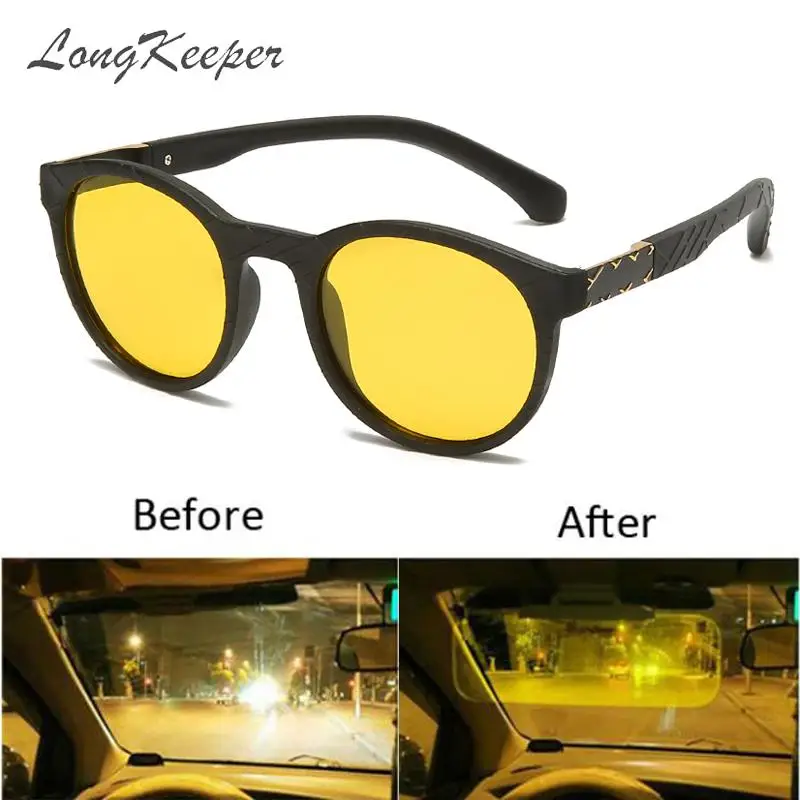 

LongKeeper Men Women Round Night Vision Sunglasses Polarized Sport Yellow Lens Driving Goggles Safety Driver Anti-glare Okulary