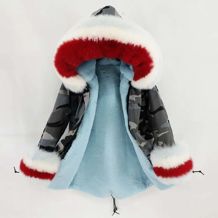 3 Long Parka Winter Jacket Women Natural Real Fox Fur Collar Hood Coat Thick Warm Outerwear Detachable Streetwear New - Цвет: 3