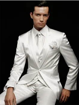

The latest Men Suit White Wedding Peaked Lapel Tuxedos One Button Groom custom Men's suits 3 piece set (jacket + pants + vest)