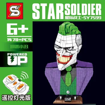 

2020 NEW super Joker Bust evil RC motor clown head carving dynamic hero decoration model building blocks bricks toy