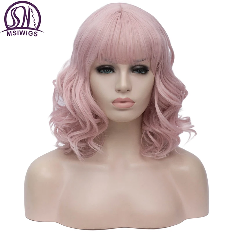 Парики MSIWIGS для косплея Bobo розовые с челкой Женские синтетические волосы парики