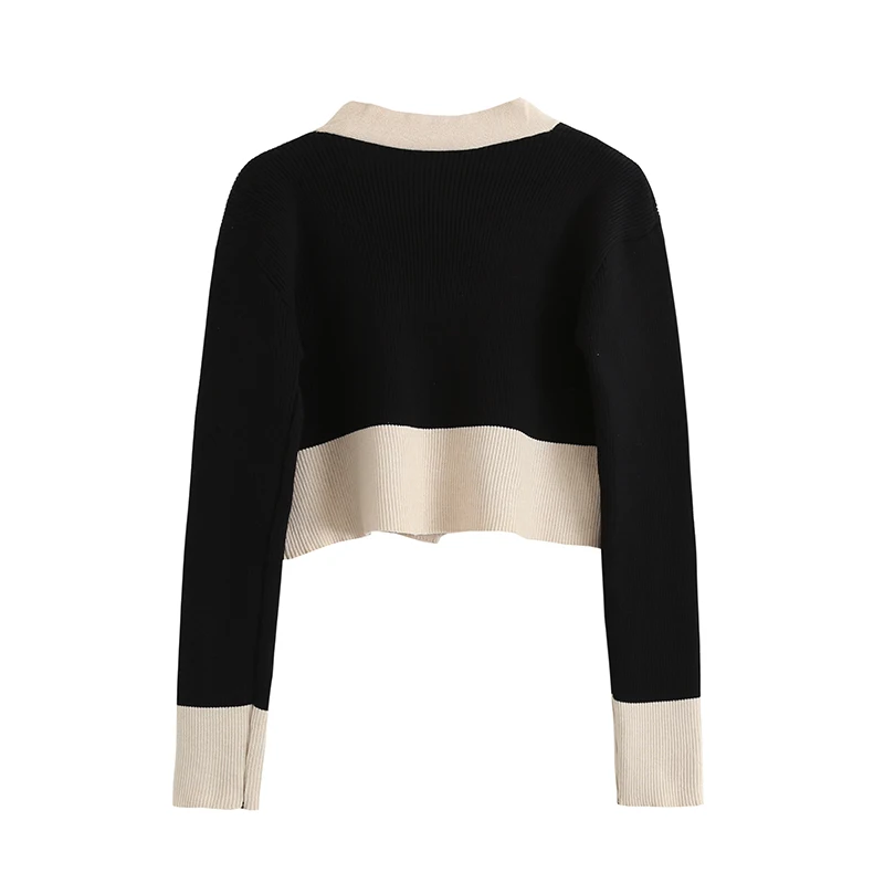 Fashion Za Women Sweater Autumn Retro Cardigan Short One Button V-Neck Long Sleeve Loose Knitting Sweaters Ladies Top