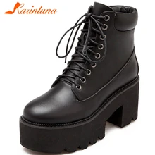 Karinluna/фирменный дизайн; коллекция года; ботильоны из натуральной кожи на платформе; женская обувь; Модные женские ботинки на высоком квадратном каблуке; женская обувь