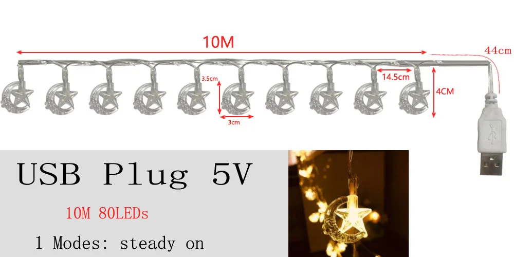 EU/USB LED Star Moon Curtain String Light memory function Fairy Garland Light Decor Party Wedding Christmas Light String - Испускаемый цвет: USB Plug