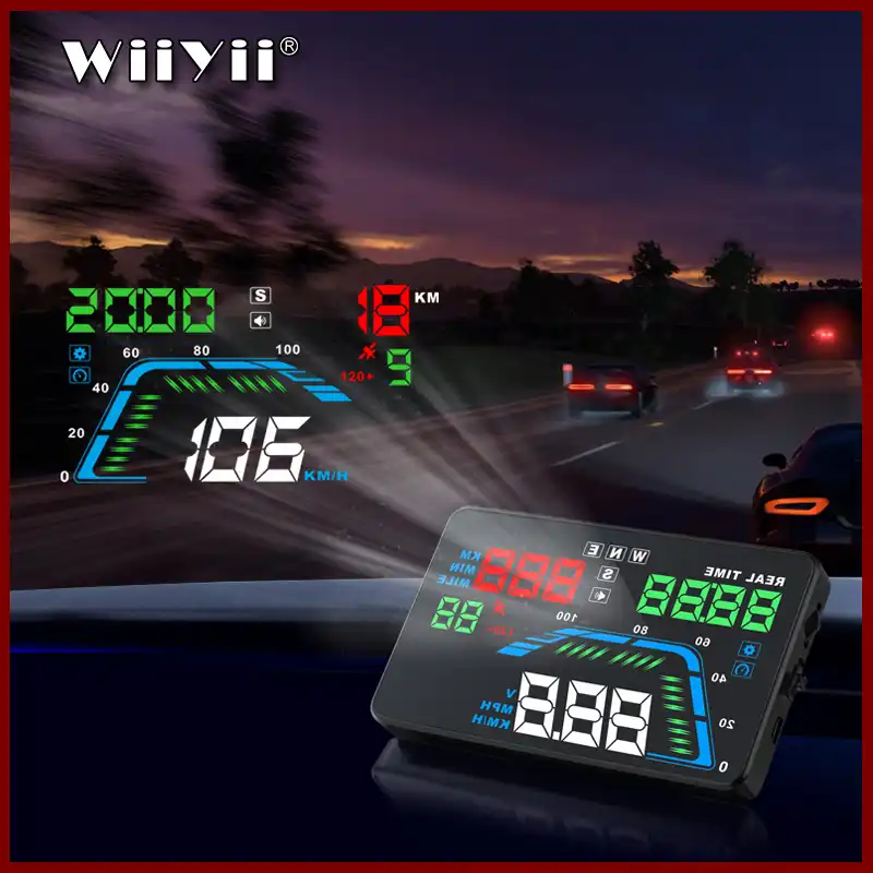 Geyiren Q7 HUD Blue Universal 5.5 Car GPS HUD Heads Up Display Windshield Screen Projector Vehicle Speed,Clock,Satellite Compass Altitude Plug /& Play