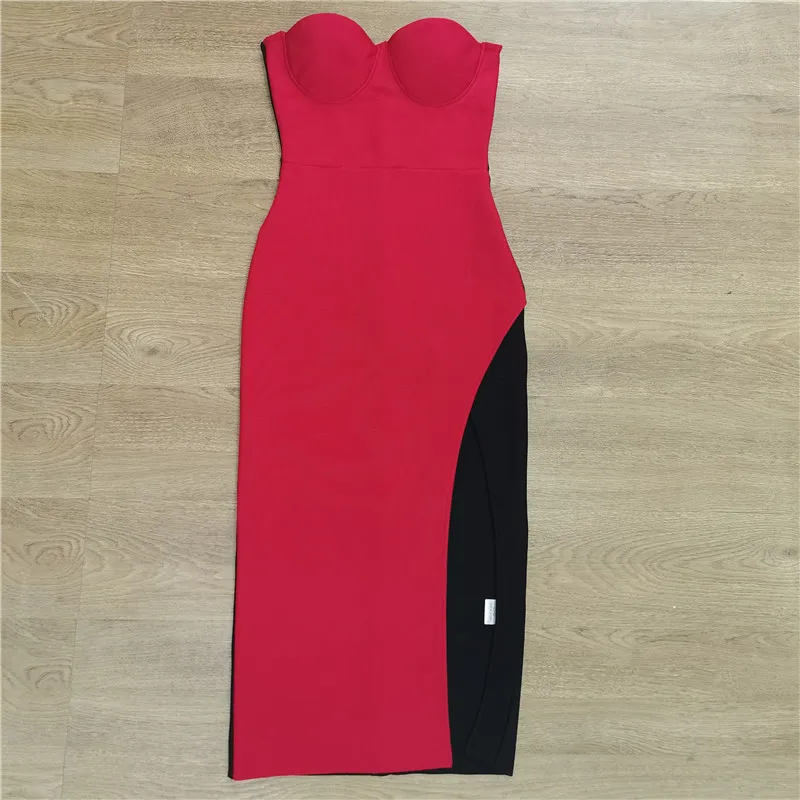 Strapless Women Bandage Dresses 2021 New Summer Ladies Sexy Slit Sleeveless Midi Dress Fashion Elegant Evening Party Vestido