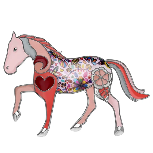 WEVENI Эмаль Сплав цветочные красочные броши с лошадью одежда заколка на шарф животных Ювелирные изделия для женщин девочек подростков вечерние украшения в подарок - Окраска металла: Pink
