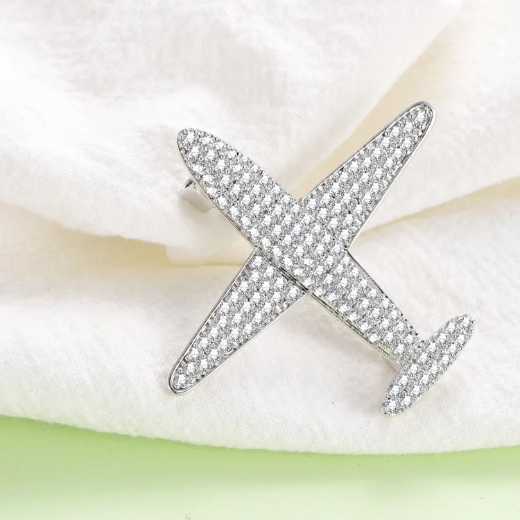 

South Korea Trending Micro Zircon Airplane Brooch Women's Simple Individual Badge Versitile Fashion Coat Accessories Large Brooc