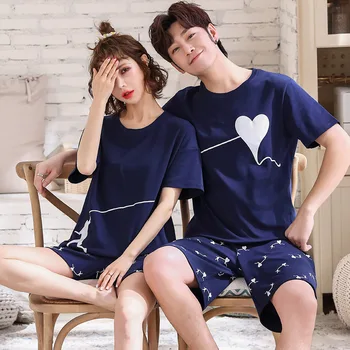 

Summer Couples Pajamas Pullover Cotton Short Sleeve Shorts Cartoon Cute Men's Women's Plus-sized Set Tracksuit Outer Wear