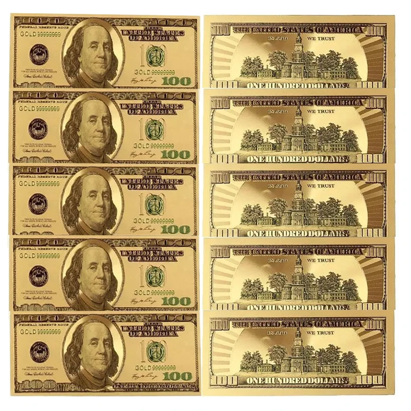 10pcs usa 100 dollar gold foiled platsic banknote bill fake money united states of america replica coin souvenirs home decor gold banknotes aliexpress