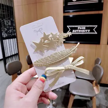 

1 Pcs Metal Gold Leaf Star Clip set Wild Women Hair Clip Bow Geometry Hairpin Hair Accessories for Women Girls