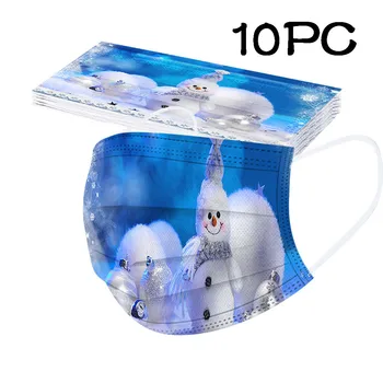 

10pc Christmas Print Masks 3 Ply Non-woven Facemask Disposable Protective Mask Elastic Earloop Mascarillad Adults Mondkapjes