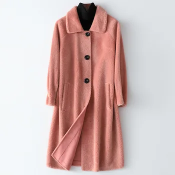 

Size S-2XL Sheep Shearing Fleece Composite Fur Long Coats Female Women Thick Real Wool Fur Overcoats 2020 New Winter Jackets