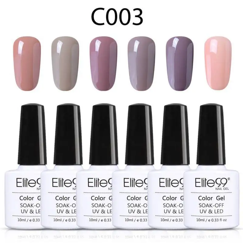 C003 Elite99 6 шт./лот Чистый Цвет Гель-лак для ногтей набор замачивания мерцающий Giltter УФ светодиодный лак для ногтей гель профессиональная эмаль маникюрный набор - Цвет: C003