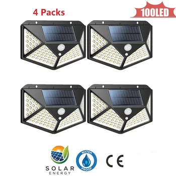 

LED Solar Power PIR Motion Sensor Wall Light 100 LED Outdoor Energy Saving Street Yard Path Home Garden Security Lamp 4 sided 27