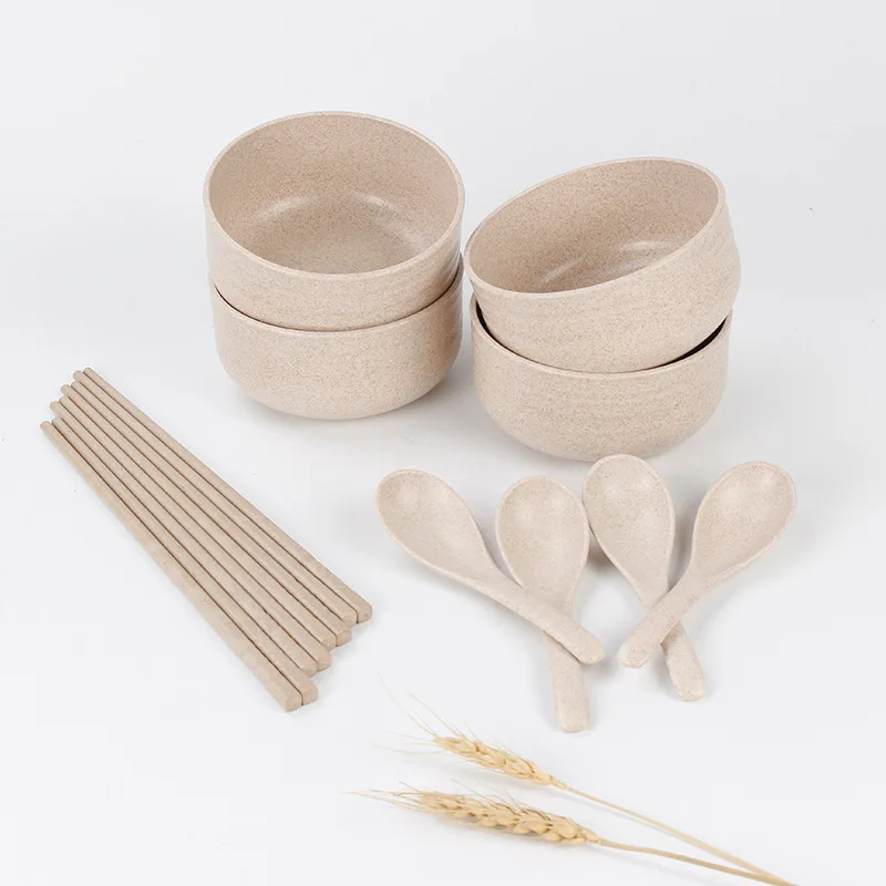 

Korean Style Wheat Straw Tableware Set Environmentally Friendly Household Noodle Soup Rice Bowl Chopsticks Spoon Combination Twe