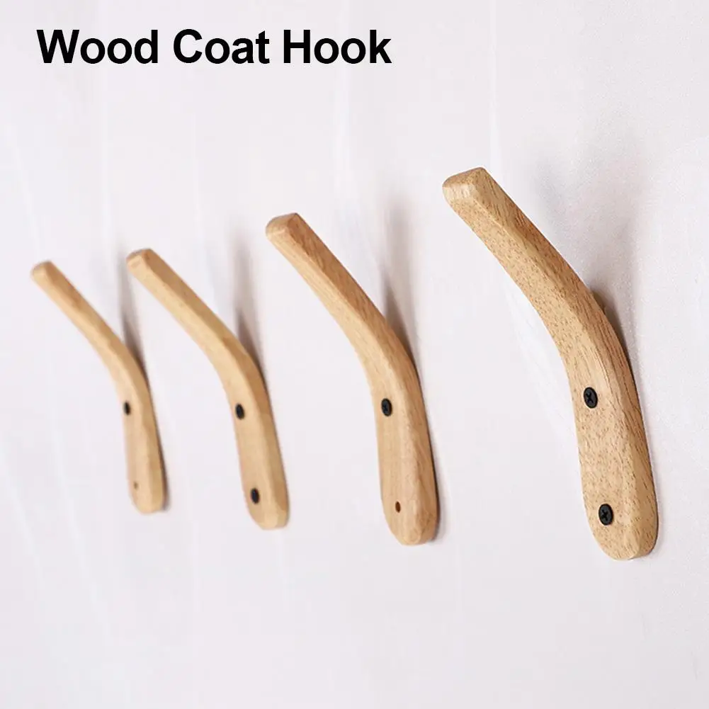 1pc Natural Wood Clothes Hanger Wall Mounted Coat Hook Decorative Key Holder Hat Scarf Handbag Storage Hanger Bathroom Rack 5