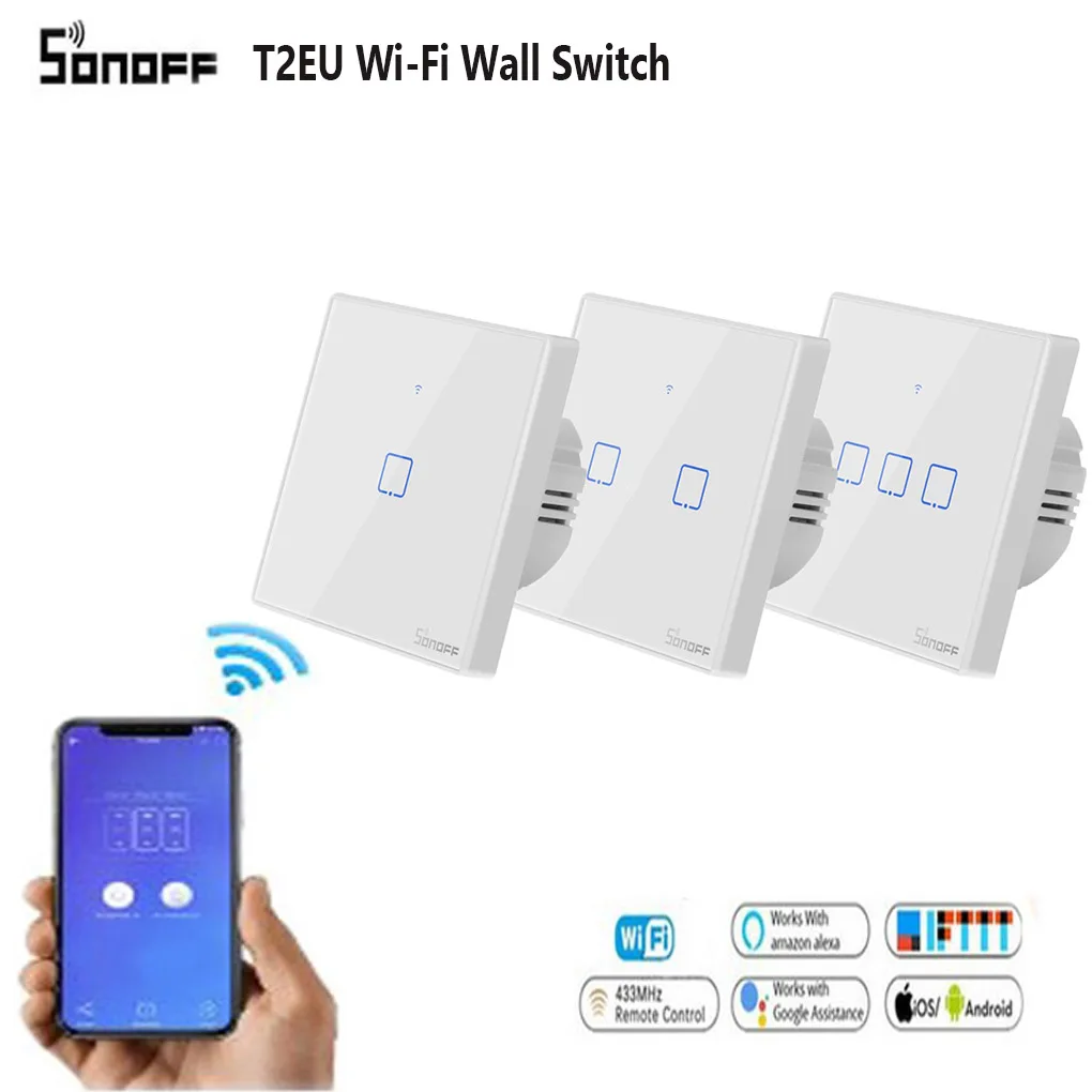 

SONOFF T2EU TX Smart Wifi Wall Touch Switch With Border Smart Home 1/2/3 Gang 433 RF/Voice/APP/Touch Cwhontrol Work With Alexa