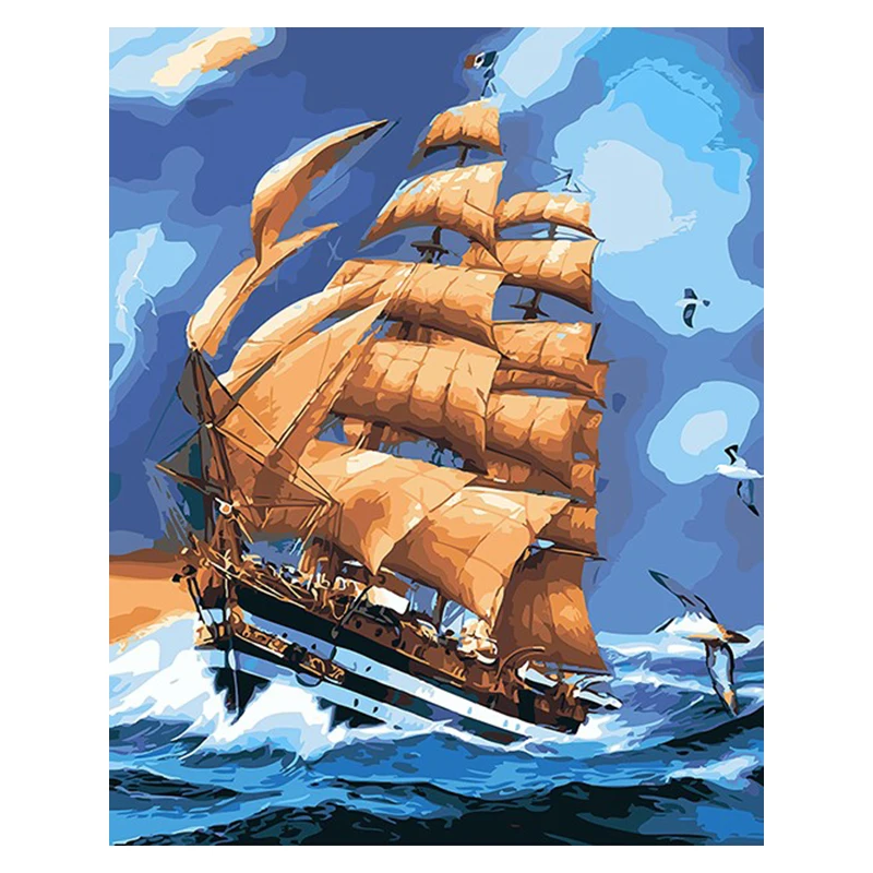 sailboat navigation Landscape DIY Digital Painting By Numbers Modern Wall Art Oil Christmas Gift Home Decor Big Size | Дом и сад
