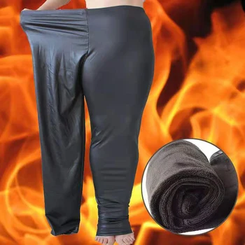 

Autumn and winter new wear high waist imitation leather pants warm pants thickening leggings women not down velvet big size legg