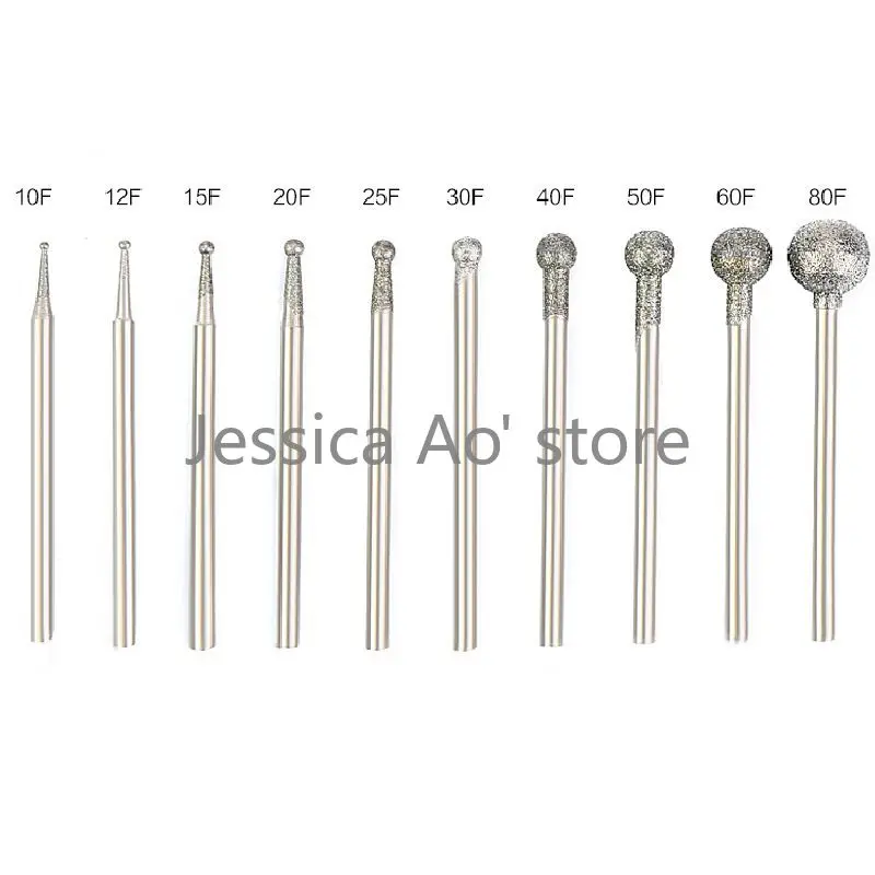 JINGLING 3mm 1/8 inch Diamond Coated Spherical Head Circular Grinding Bit Mounted Point Lapidary Carving Tools Pack of 10Pcs