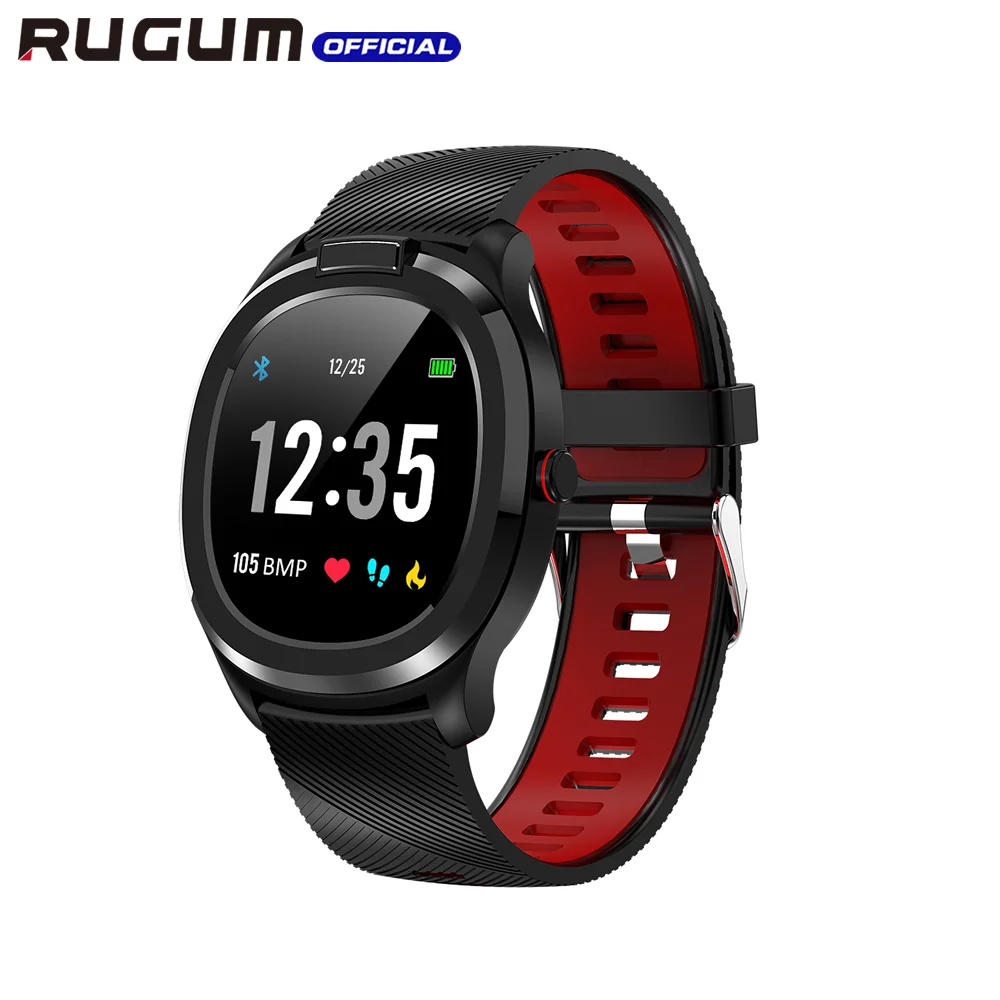 Silicone Red Смарт-часы RUGUM T01 ЭКГ PPG, измеритель пульса, артериального давления, термометр, температурные Смарт-часы, IP68 Водонепроницаемые Фитнес-наручные часы - Цвет: Silicone Red