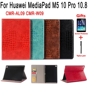 

Case for Huawei MediaPad M5 10 Pro 10.8 CMR-AL09 CMR-W09 Crocodile Premium Leather Flip Cover Tablet Shell + Pen + Film