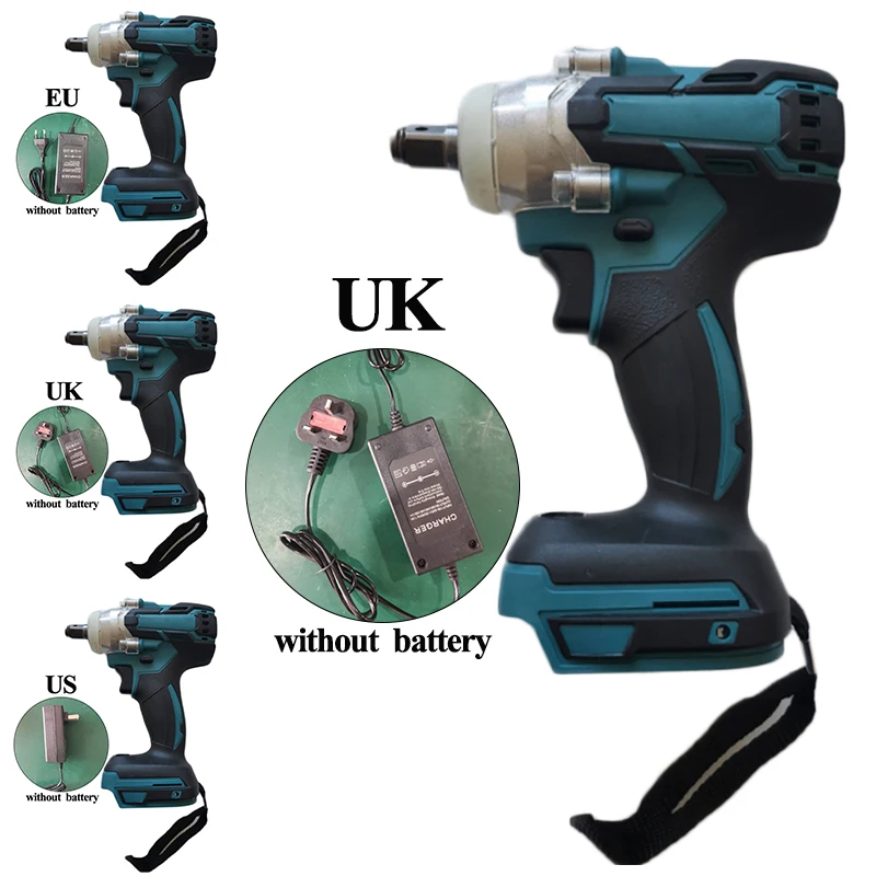 

18V 350N Cordless 1/2 Inch Impact Wrench With Charger 10-3200 Rpm UK/US/EU Plug Woodworking LED Work