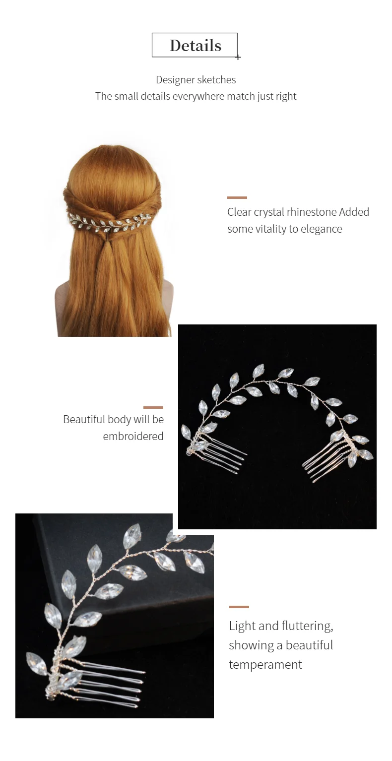 TOPQUEEN HP09 свадебное украшение на голову элегантные аксессуары для волос Свадебные Заколки двойной гребень для волос с кристально бисером