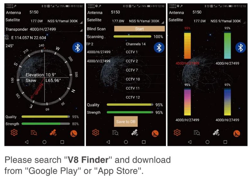 V8 Finder спутниковый Finder GTMEDIA BT05 Bluetooth Sat Finder с Android APP для спутникового ТВ-приемника Встроенный литиевый аккумулятор