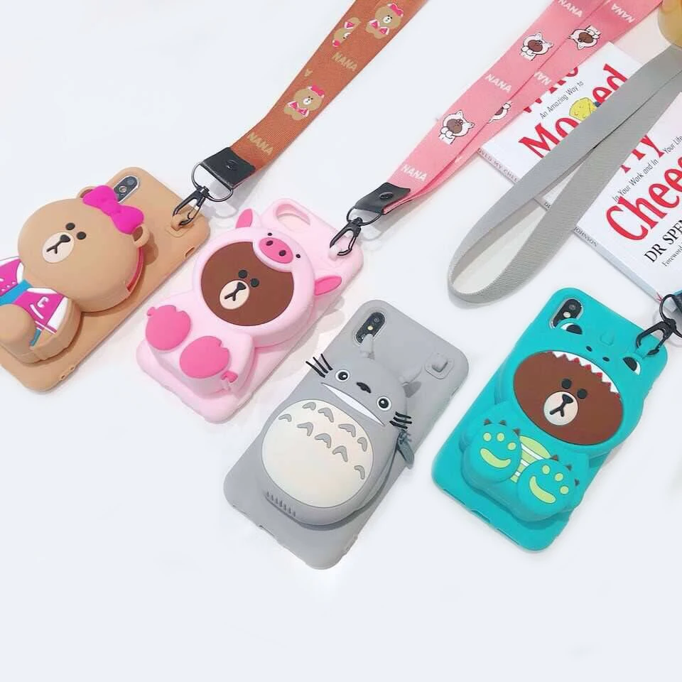 

For iPhone XS MAX XR X 3D Cute Cartoon Totoro Cony Sally Zipper Wallet Phone Case Soft TPU Silicone Coin Purse Bag Cover