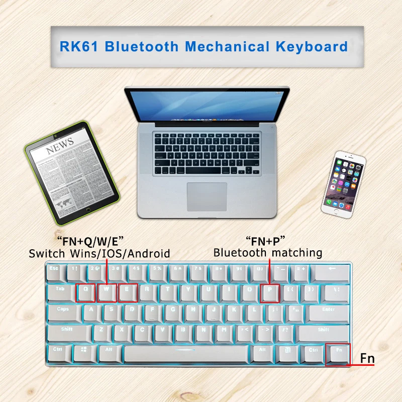 Bluetooth механические игровые клавиатуры Тонкий 61 клавиши RGB с одной подсветкой Подсветка поддержка Wins/Android/iOS