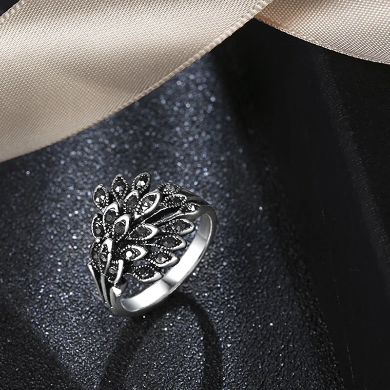 Kinel популярные Винтажные Ювелирные изделия Обручальные кольца для женщин античная серебряная мозаика черный кристалл Anillo подарок аксессуары