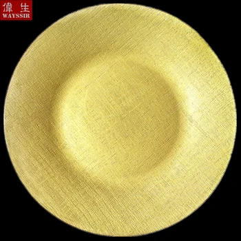 

Cloth Textile Design Glass Charger Plate Decorative Wedding Dinner Main Plate Set Round Tableware Steak Dish Show Tray Display