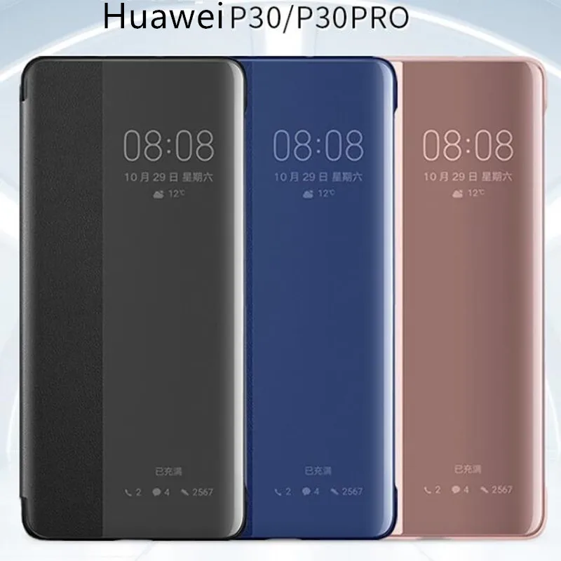

PU Leather + Hard PC Window View Smart Flip Case for Huawei P9 P10 P20 Plus P30 Pro P20 Lite Sleep Wake UP Function Phone Cover