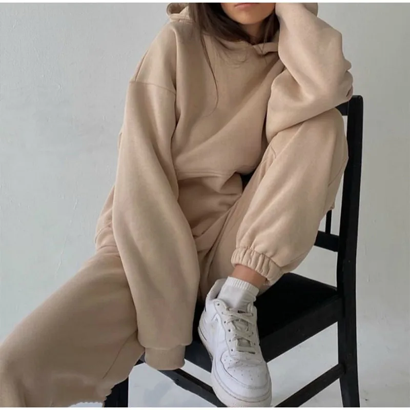 pant suits for older ladies Winter Two Piece Sets Women Tracksuit Oversized Suit 2021 Autumn Trouser Suits Female Sweatshirt Solid Sports Hoodie Sportswear suit set