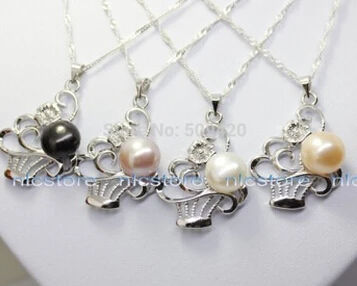827 Wholesale 4pcs excellent luster big pearl flower pendant necklace 18"
