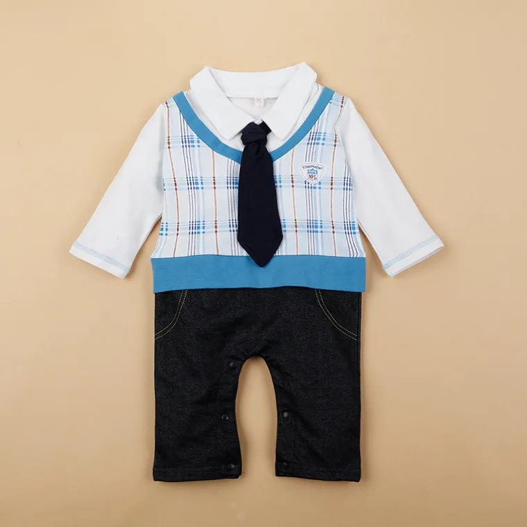 New Baby Boys Rompers Long Sleeve Turn-down Collar Bow Tie Gentleman Costumes Spring Autumn Cotton Infant Jumpsuits - Цвет: 330-LB