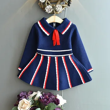 

2020 fashion Spring and autumn kids winter sweaters baby girl clothes college style pleated princess dress