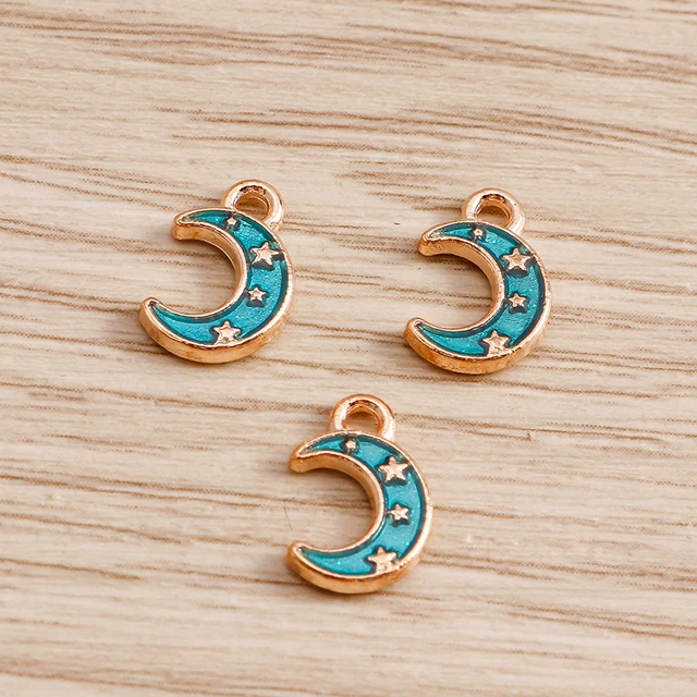 10pcs/lot Enamel Alloy Enamel Charms for Jewelry Making Cute Moon Star Sun Charms Pendant for DIY Necklaces Earrings Accessories Blue Color