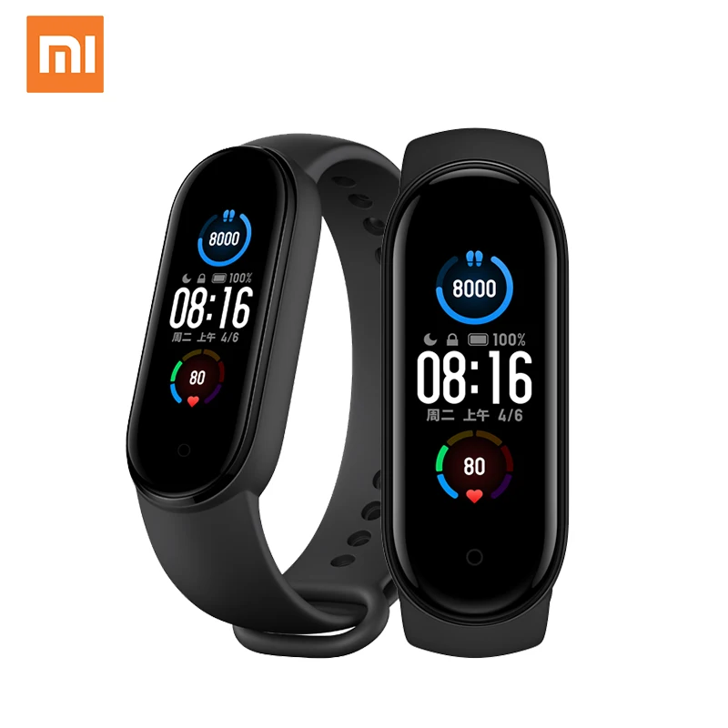 Смарт браслет Xiaomi Mi Band 5 с большим AMOLED экраном 1:1 пульсометром фитнес трекером