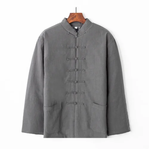 Китайское Стильное мужское пальто с хлопковой подкладкой, однобортное, стоячий воротник, одежда для папы, папы, зимняя теплая парка T200 - Цвет: Dark Gray