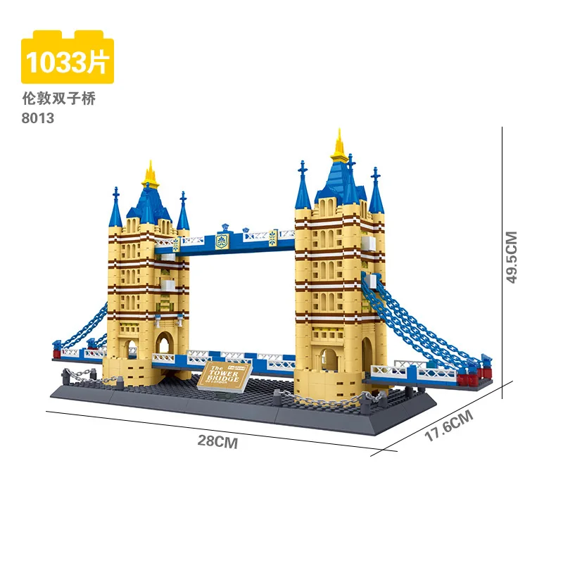 

1033pcs Diy Building Blocks Famous Architecture London Twin Bridges Bricks City Construction Model Toys for Children Kids Gift