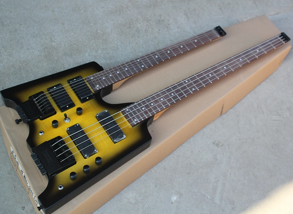 Transparent Yellow 6+4 Strings Double Necks Electric Guitar with Rosewood Fretboard Flame Maple Veneer | Спорт и развлечения