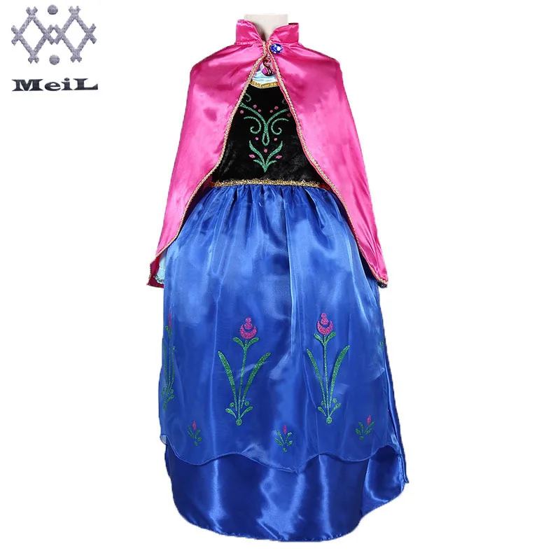 

Princess Anna Costume Dress Girls Elsa Anna Dress With Cape Children Halloween Cosplay Clothes For Kids Vestidos Infantis