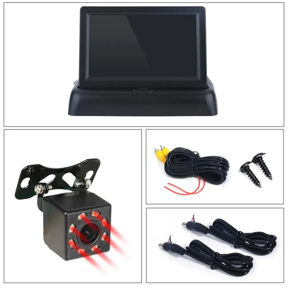 Reverse Camera 4.3-Inch Folding Monitor HD IR/LED Night Vision Rear View Camera Vehicle Backup Camera Foldable Monitor car monitors Car Monitors